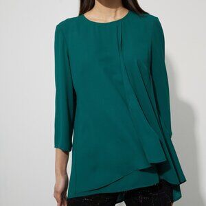 NWT $170 JOSEPH RIBKOFF Rain Forest Green Draped Blouse M 12